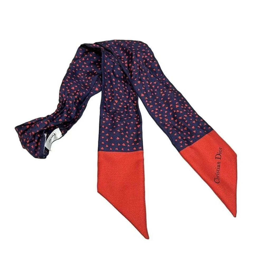 Dior Christian Scarf Mitzah Navy Red I Love Paris Ribbon